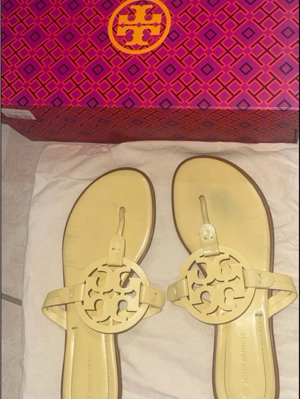 Tory Burch Yellow Logo Cutout Thong Sandals
